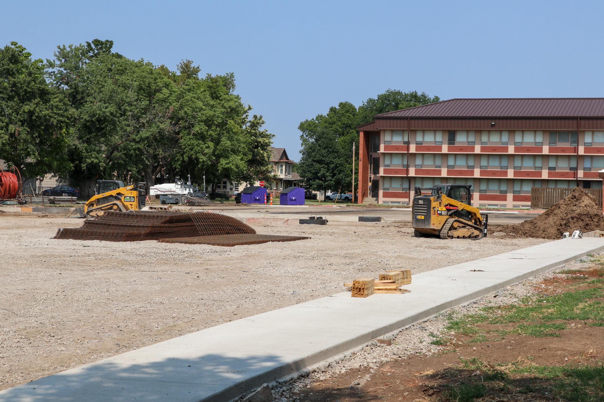 Empty parking lot, smoothed dirt